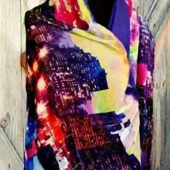 CYNTHIA ROWLEY Womans INFINITY Scarf NYC CITY SCAPE Velour BLUE Jersey 36x20 - Picture 7 of 10